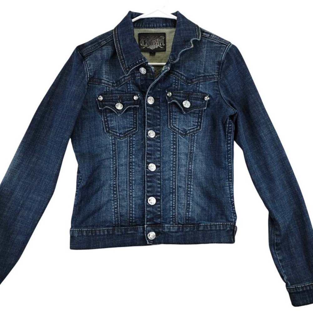 Rock and Roll Cowgirl Womens Denim Jacket Embellished Buttons Blue Size‎ S